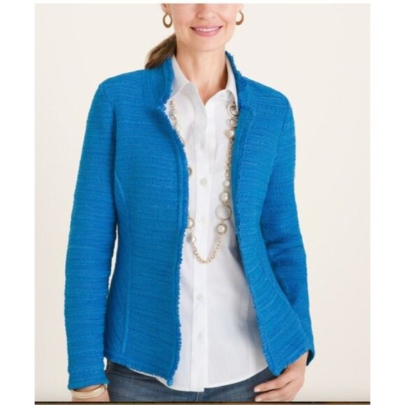 Chicos 1 Womens Blue Textured Open Front cardigan Jacket Size Medium cotton - Picture 5 of 15